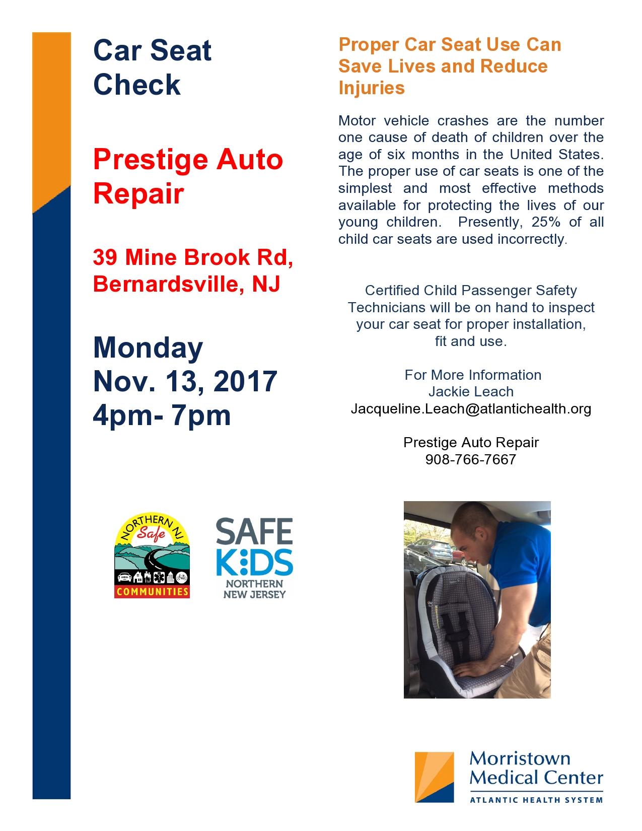 Car Seat Inspection Station in Bernardsville  Monday Nov. 13 4-7pm