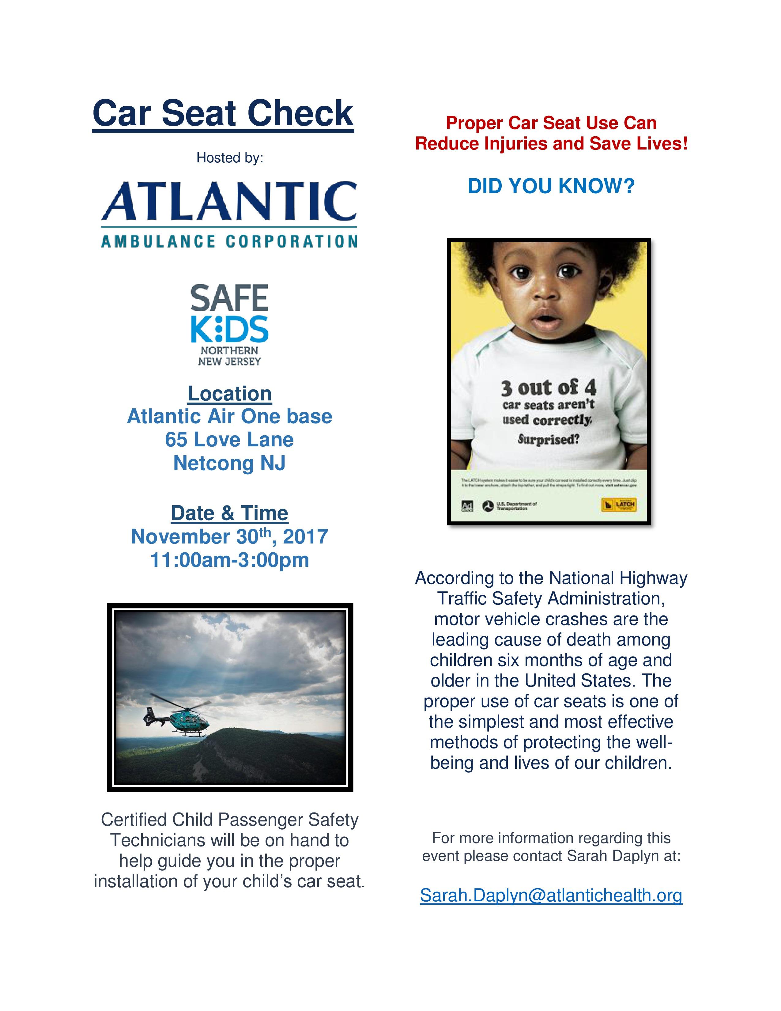 Car Seat Inspection Thursday Nov 230th - in Netcong 11am 